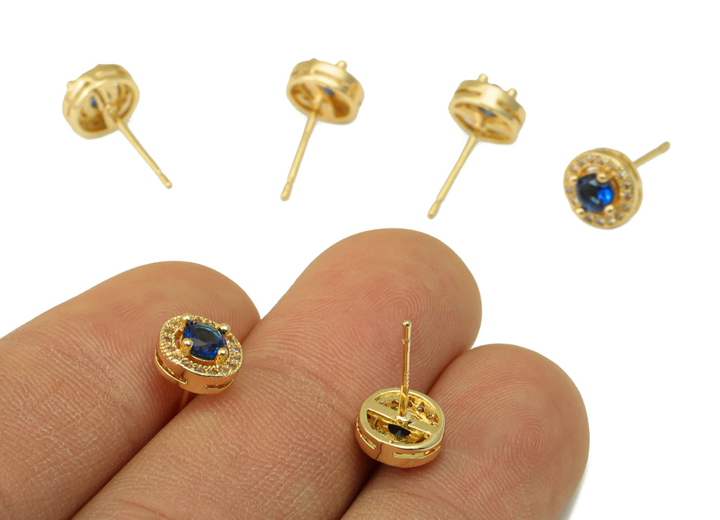 MJ100017 - Push Back Stud Earring - Brass -Mini Round  - 925 Silver Stud - Cubic Zircon Earring - 18K Real Gold Plating - DOMEDBAZAAR