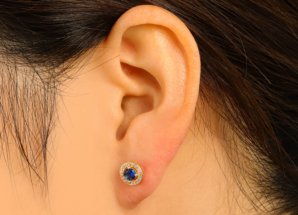 MJ100017 - Push Back Stud Earring - Brass -Mini Round  - 925 Silver Stud - Cubic Zircon Earring - 18K Real Gold Plating - DOMEDBAZAAR