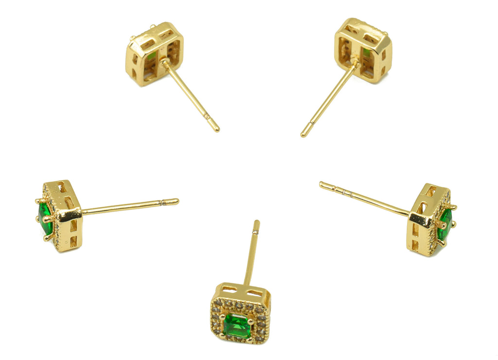 MJ100062 Push Back Stud  Earring - Brass - 316 Stainless Steel Stud - Zircon Earring - 18K Real Gold Plating - DOMEDBAZAAR