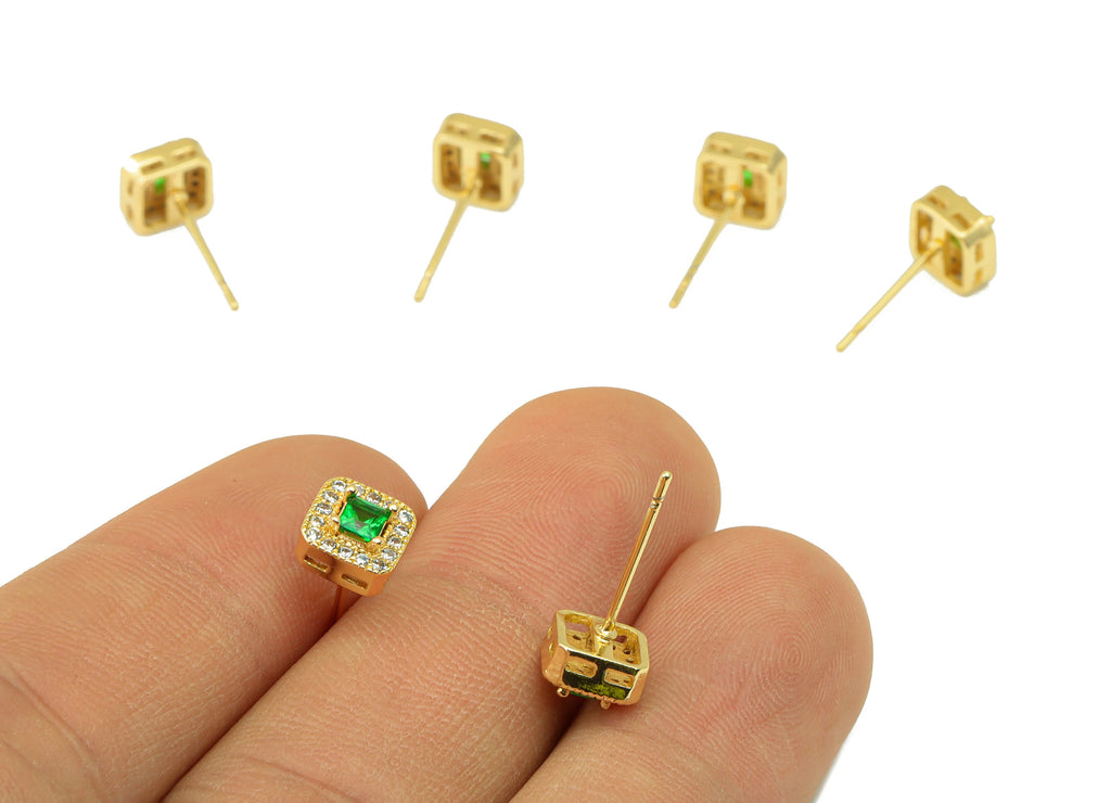 MJ100062 Push Back Stud  Earring - Brass - 316 Stainless Steel Stud - Zircon Earring - 18K Real Gold Plating - DOMEDBAZAAR
