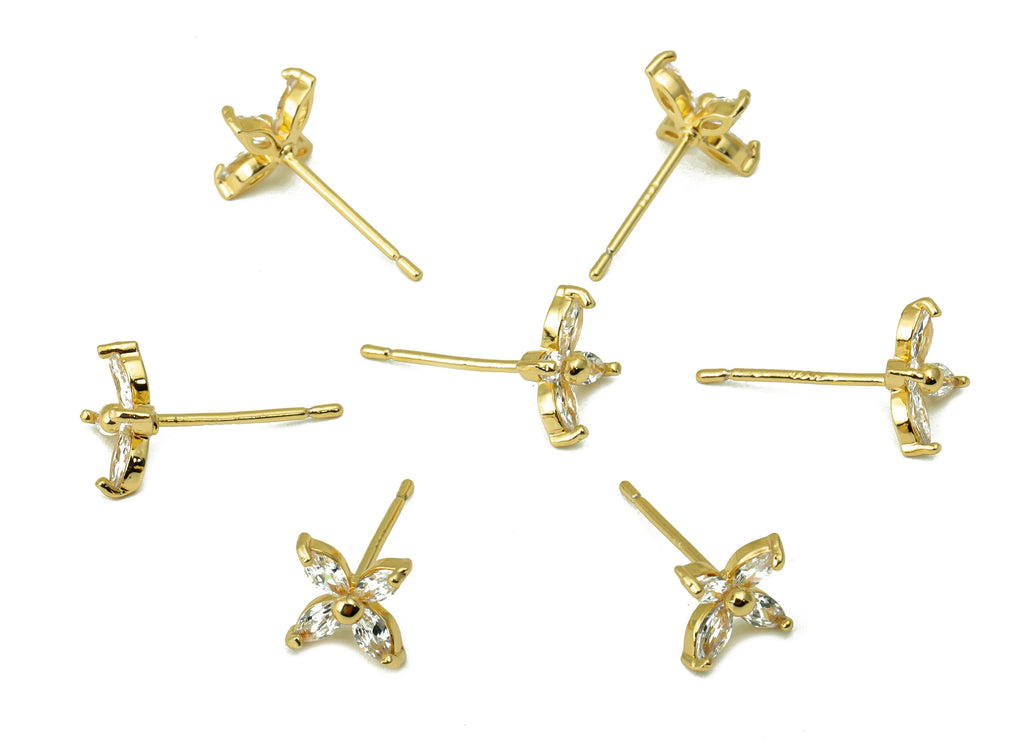 MJ100061 Push Back Stud  Earring - Brass - Flower Laser  Cut Earring - 925 Silver Stud - Zircon Earring - 18K Real Gold Plating - DOMEDBAZAAR