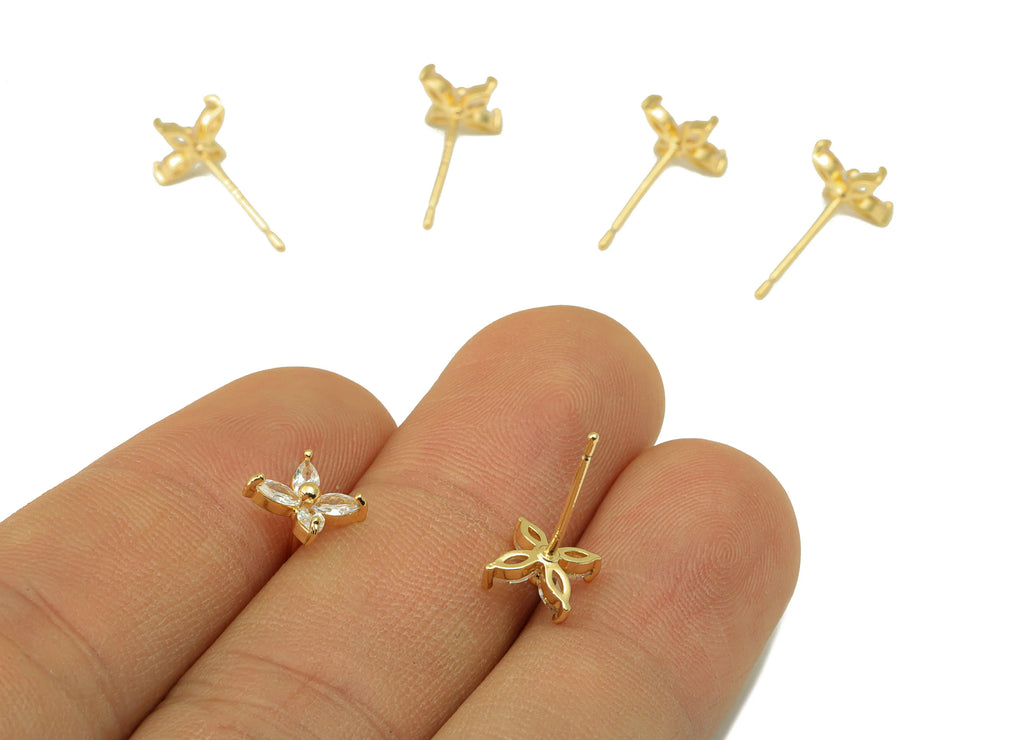 MJ100061 Push Back Stud  Earring - Brass - Flower Laser  Cut Earring - 925 Silver Stud - Zircon Earring - 18K Real Gold Plating - DOMEDBAZAAR