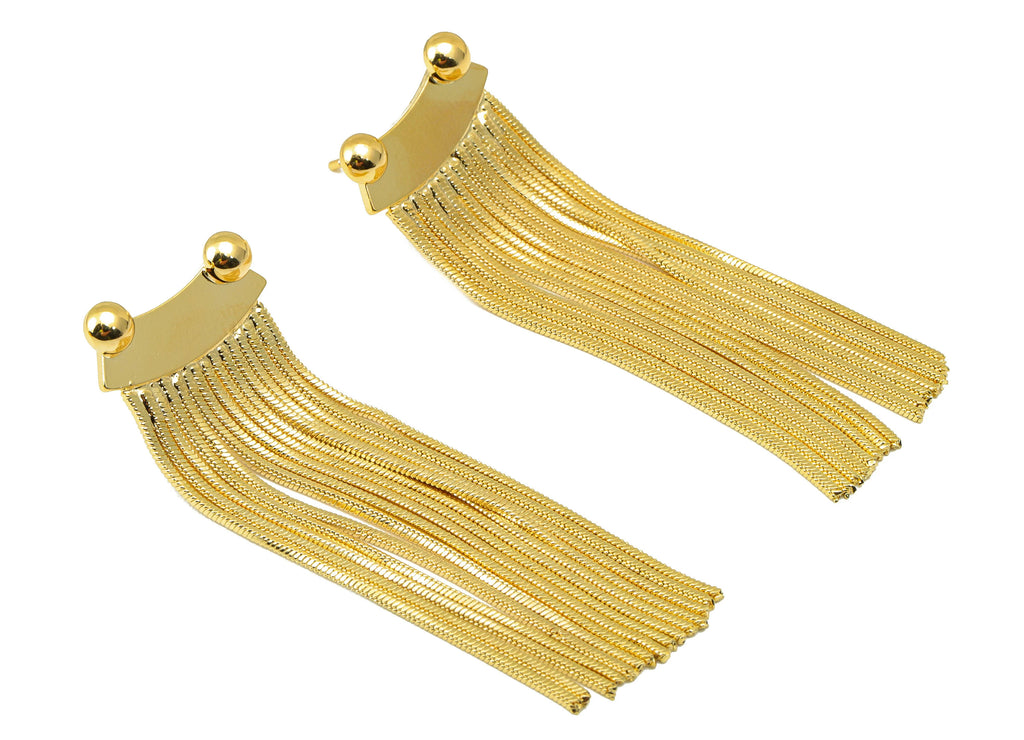 MJ100014 - Push Back Stud Earring - Brass - Snake Chain Tassel Earring - 925 Silver Stud - 18K Real Gold Plating - DOMEDBAZAAR