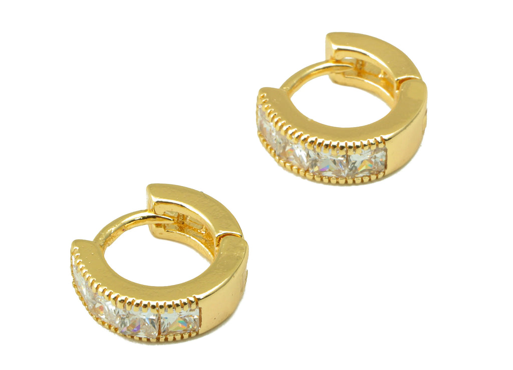 MJ100053 Huggie Hoop Wire Earring - Brass - 316 Stainless Steel Stud - Zircon Earring - 18K Real Gold Plating - DOMEDBAZAAR