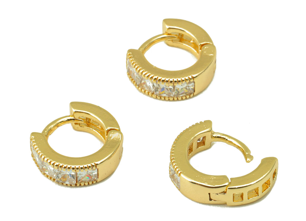 MJ100053 Huggie Hoop Wire Earring - Brass - 316 Stainless Steel Stud - Zircon Earring - 18K Real Gold Plating - DOMEDBAZAAR