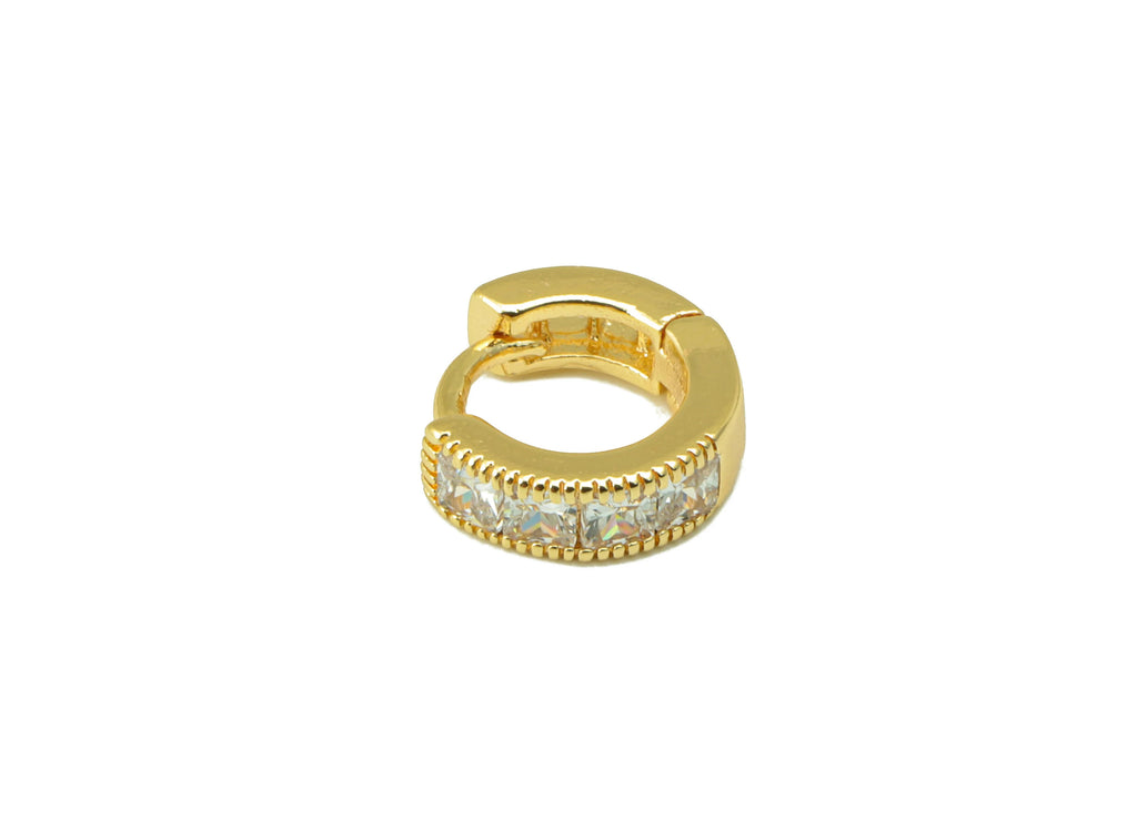 MJ100053 Huggie Hoop Wire Earring - Brass - 316 Stainless Steel Stud - Zircon Earring - 18K Real Gold Plating - DOMEDBAZAAR