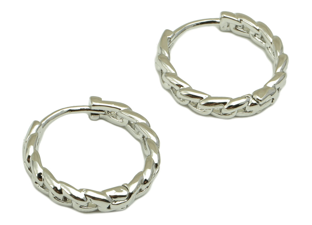 MJ101078 - Huggie Hoop Wire Earring- Brass - Round Earring 18K Real White Gold Plating - DOMEDBAZAAR