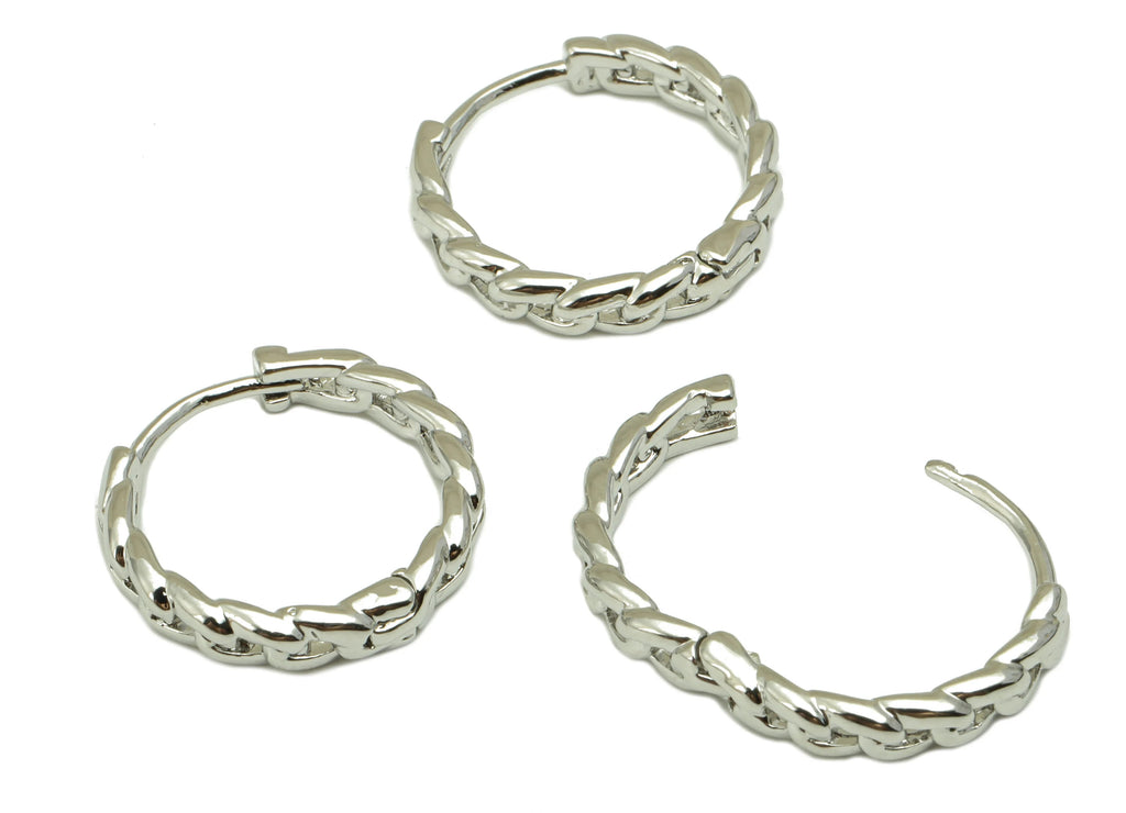 MJ101078 - Huggie Hoop Wire Earring- Brass - Round Earring 18K Real White Gold Plating - DOMEDBAZAAR