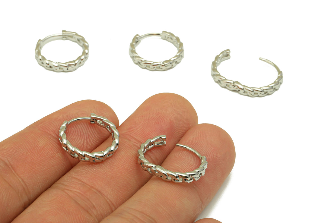 MJ101078 - Huggie Hoop Wire Earring- Brass - Round Earring 18K Real White Gold Plating - DOMEDBAZAAR
