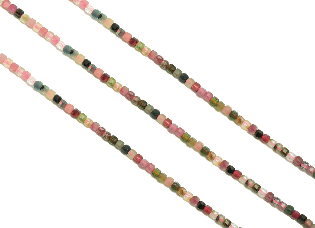 2.5mm Tourmaline Cube Beads - Natural Stone Crystal - Gemstone Tourmaline Beads - 15.5 &quot;/ Strand Faceted Round Beads - Stone Beads - NS2079 - DOMEDBAZAAR