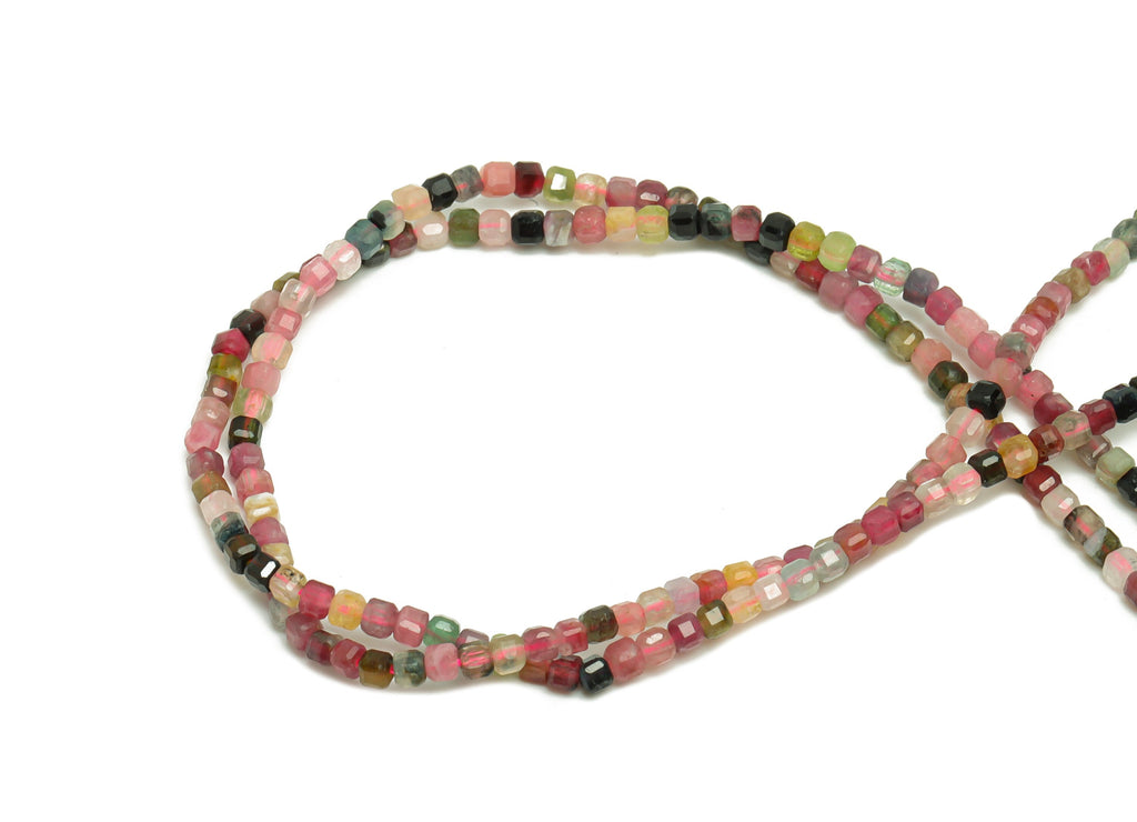 2.5mm Tourmaline Cube Beads - Natural Stone Crystal - Gemstone Tourmaline Beads - 15.5 &quot;/ Strand Faceted Round Beads - Stone Beads - NS2079 - DOMEDBAZAAR