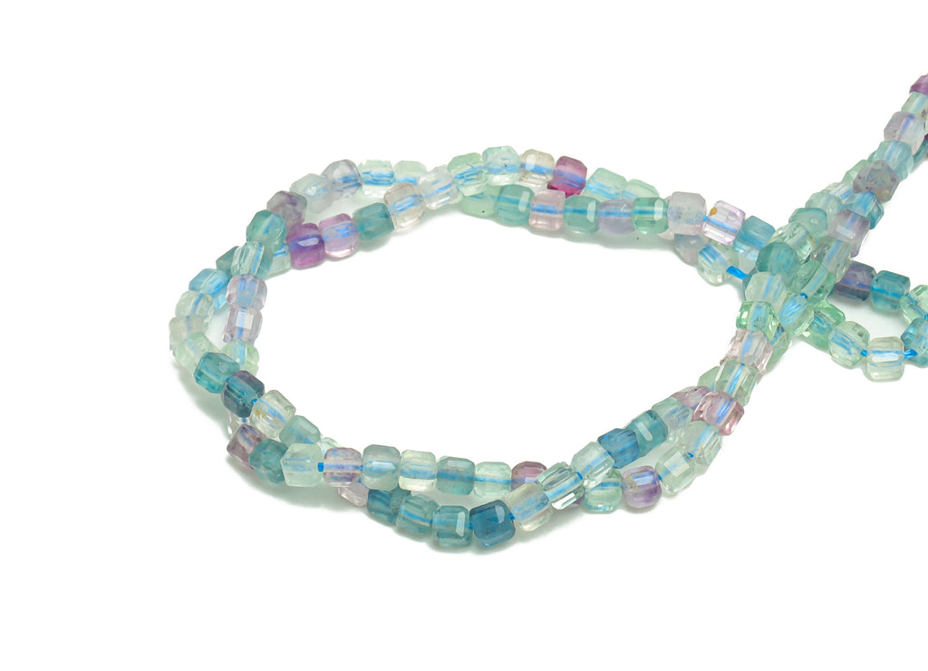 3mm Fluorite Cube Beads - Stone Crystal - Gemstone Blue Fluorite Beads - 15.5 &quot;/ Strand Faceted Cube Beads - Natural Stone Beads - NS2025 - DOMEDBAZAAR