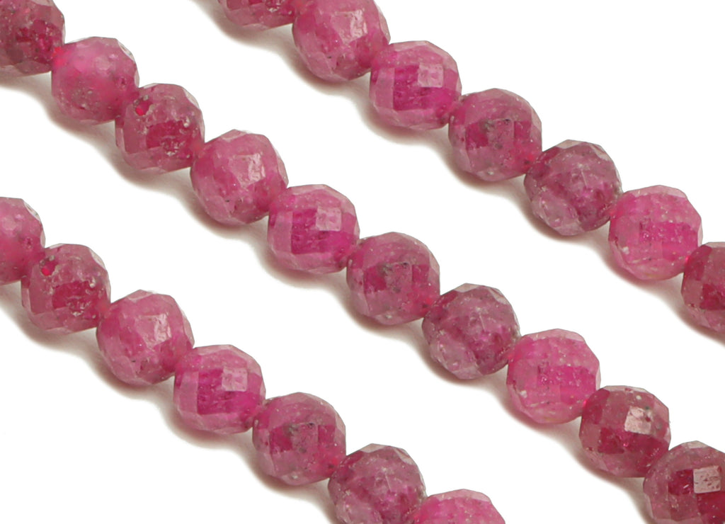 3.5mm Ruby Round Beads - Gemstone Purple Ruby Beads - 15.5 &quot;/ Strand Faceted Round Beads - Natural Stone Crystal - NS2038 - DOMEDBAZAAR