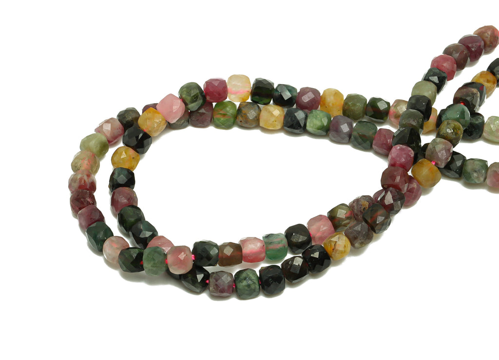 4mm Tourmaline Cube Beads - Natural Stone Crystal - Gemstone Tourmaline Beads - 15.5 &quot;/ Strand Faceted Cube Beads 4 mm - Stone Beads -NS2031 - DOMEDBAZAAR