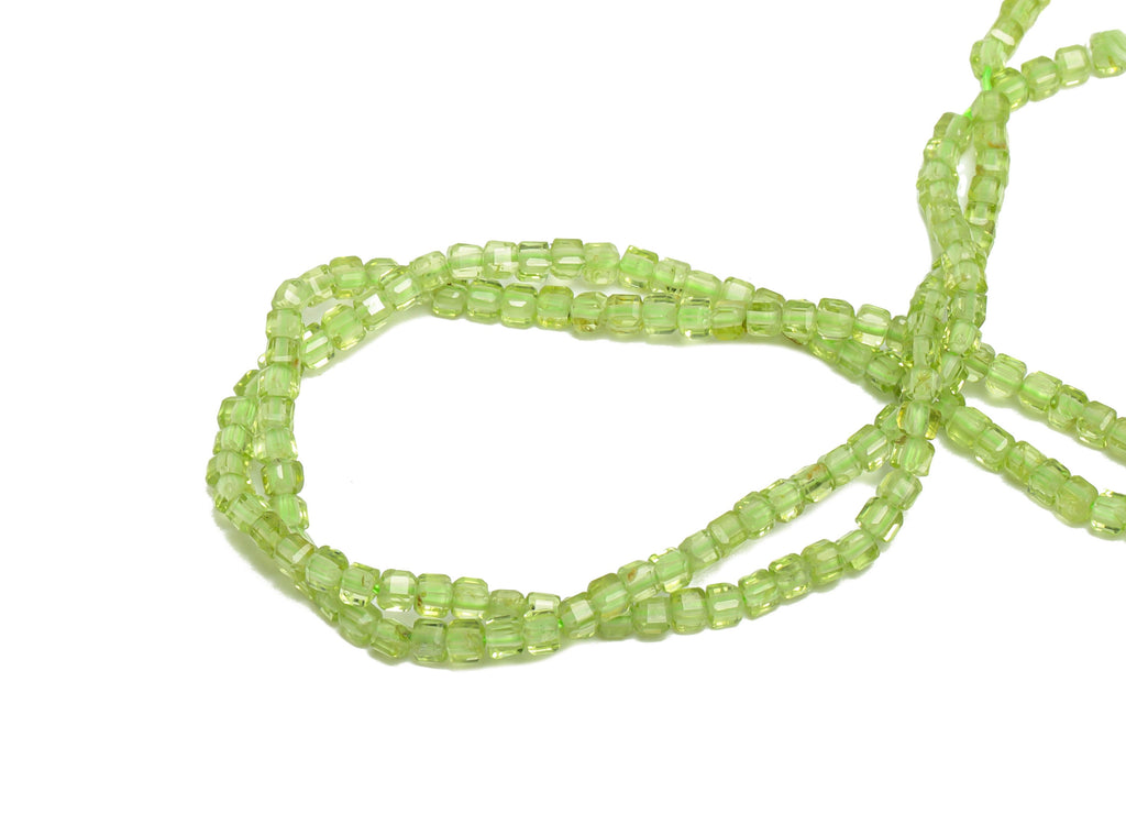 3mm Green Peridot Cube Beads - Natural Stone Beads - Gemstone Green Peridot Beads - 15.5 &quot;/ Strand Cube Beads - Crystal Beads - NS2081 - DOMEDBAZAAR