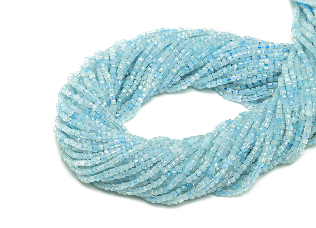 Aquamarine Cube Beads - Blue Aquamarine Cube Beads - 15.5 &quot;/ Strand Faceted Cube Beads 2mm - Gemstone Natural Stone Crystal - NS2027 - DOMEDBAZAAR