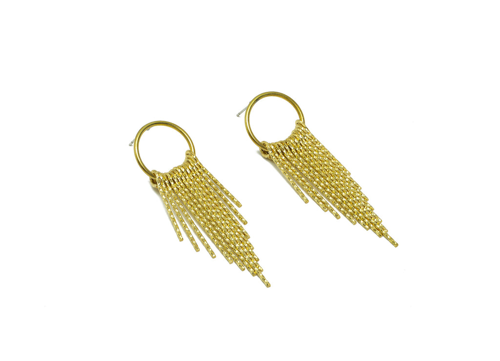 Brass Wire Tassel Earring Stud - Brass Textured Wire Earring Post - Round 13 Wire Earring Post- Raw Brass Tassel Stud - 63.57x19x1mm -PP9341 - DOMEDBAZAAR