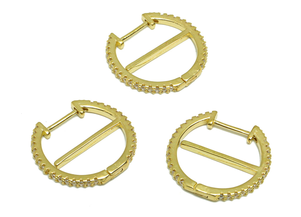 Round CZ Huggie Hoop Earring - Raw Brass Textured Zircon Earring Clasp - Brass Hoop Clasp Earring - For Tassel Earring - 47x13x2mm - PP9316 - DOMEDBAZAAR