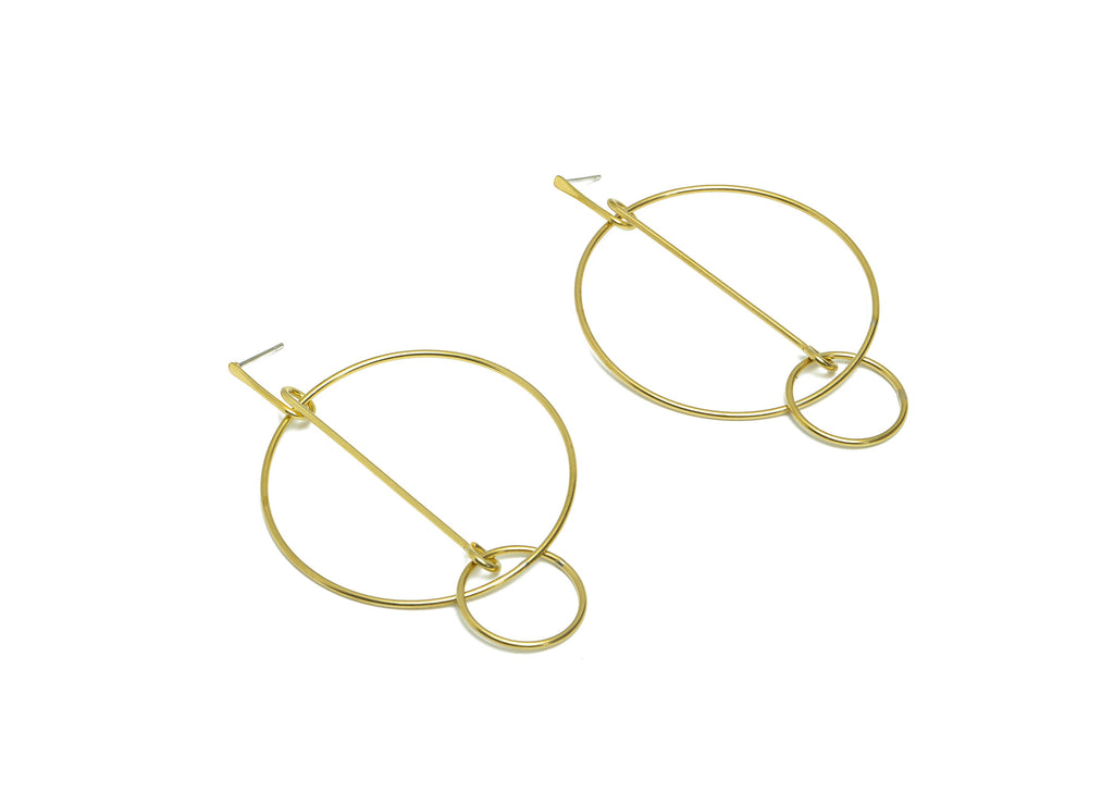 Hammered Dangle Earring Stud - Raw Brass Round Bar Earring Post - Stick Earring Post - Hammered Dangle Hoop Earring - 67x44x1mm - PP9352 - DOMEDBAZAAR