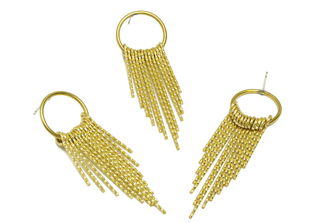 Brass Wire Tassel Earring Stud - Brass Tassel Wire Earring Post - Round 19 Wire Earring Post - Raw Brass Tassel Stud - 39x17.55x1mm - PP9343 - DOMEDBAZAAR