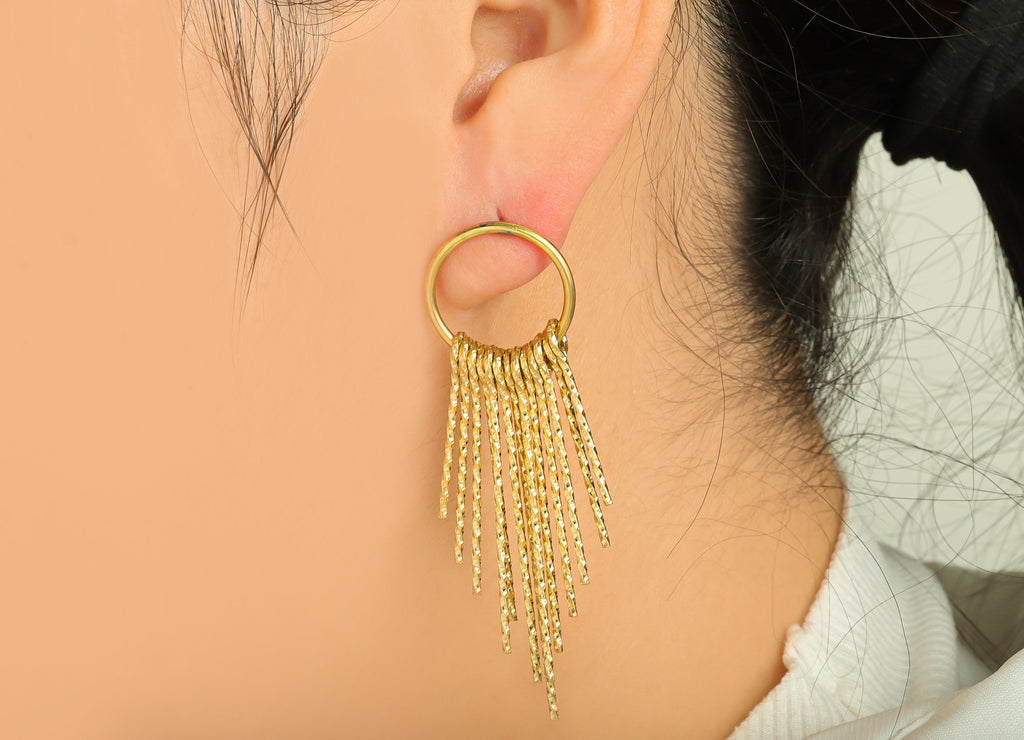 Brass Wire Tassel Earring Stud - Brass Textured Wire Earring Post - Round 13 Wire Earring Post- Raw Brass Tassel Stud - 63.57x19x1mm -PP9341 - DOMEDBAZAAR