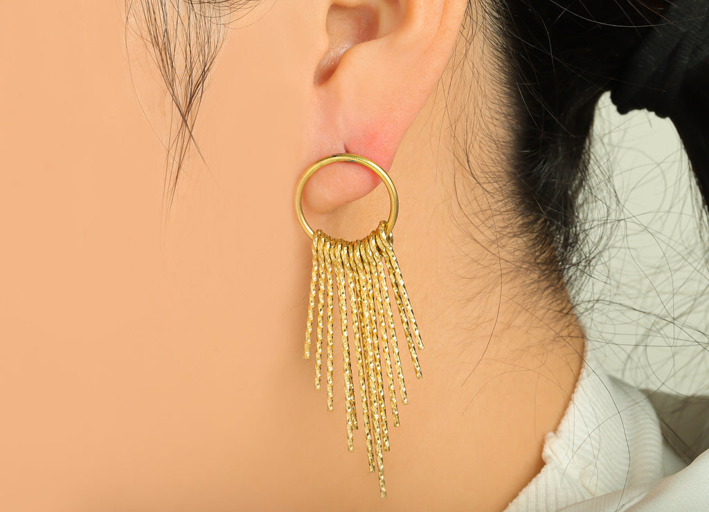 Brass Wire Tassel Earring Stud - Brass Tassel Wire Earring Post - Round 19 Wire Earring Post - Raw Brass Tassel Stud - 39x17.55x1mm - PP9343 - DOMEDBAZAAR