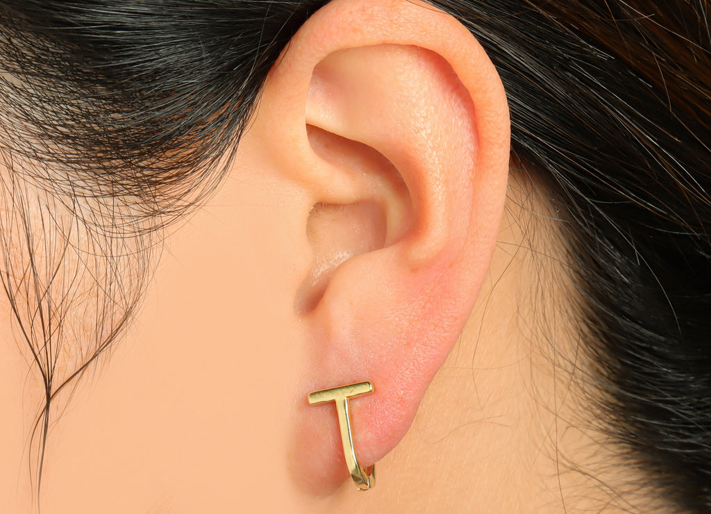 Gold Bar U Hoop Earring - Brass Stick English Lock Earring - Raw Brass U Hoop Earring - Geometry Earring - 13.10x9.4x1.55mm -PP9491 - DOMEDBAZAAR