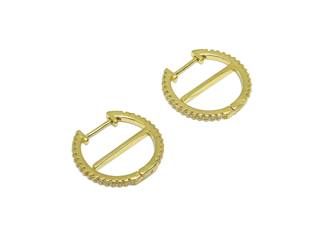Round CZ Huggie Hoop Earring - Raw Brass Textured Zircon Earring Clasp - Brass Hoop Clasp Earring - For Tassel Earring - 47x13x2mm - PP9316 - DOMEDBAZAAR