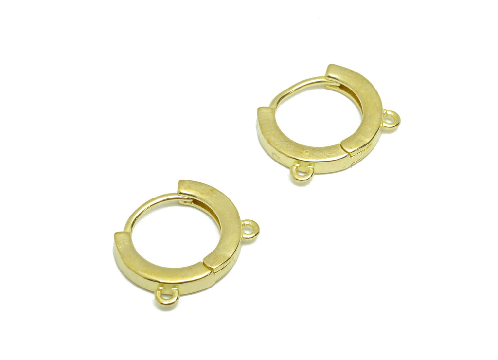 Round Huggie Hoop Earring- Raw Brass Earring Clasp With 2 Loop - Brass Clasp Earring - Hoop Earring For Tassel Chain - 13.4x11x1mm - PP9290 - DOMEDBAZAAR
