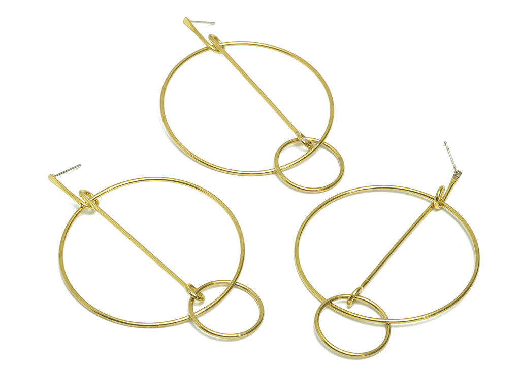 Hammered Dangle Earring Stud - Raw Brass Round Bar Earring Post - Stick Earring Post - Hammered Dangle Hoop Earring - 67x44x1mm - PP9352 - DOMEDBAZAAR