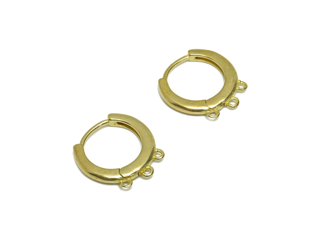Round Huggie Hoop Earring - Raw Brass Earring Clasp With 3 Loop - Brass Clasp Hoop Earring For Tassel Chain - 14.5x14.2x1.97mm - PP9812 - DOMEDBAZAAR