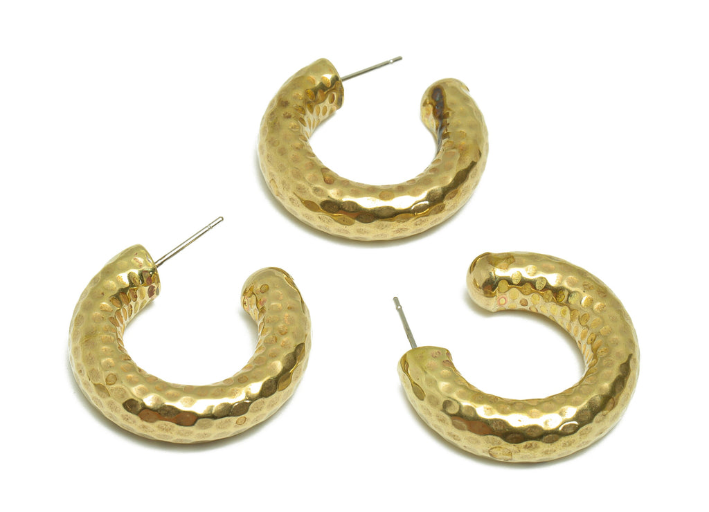 30mm Thick C Hoop Earring Stud - Raw Brass Hoop Earring Post - Brass C Thick Hoop Earring Post - Hammered Hoop Earring - 30x28x7mm - PP9410 - DOMEDBAZAAR