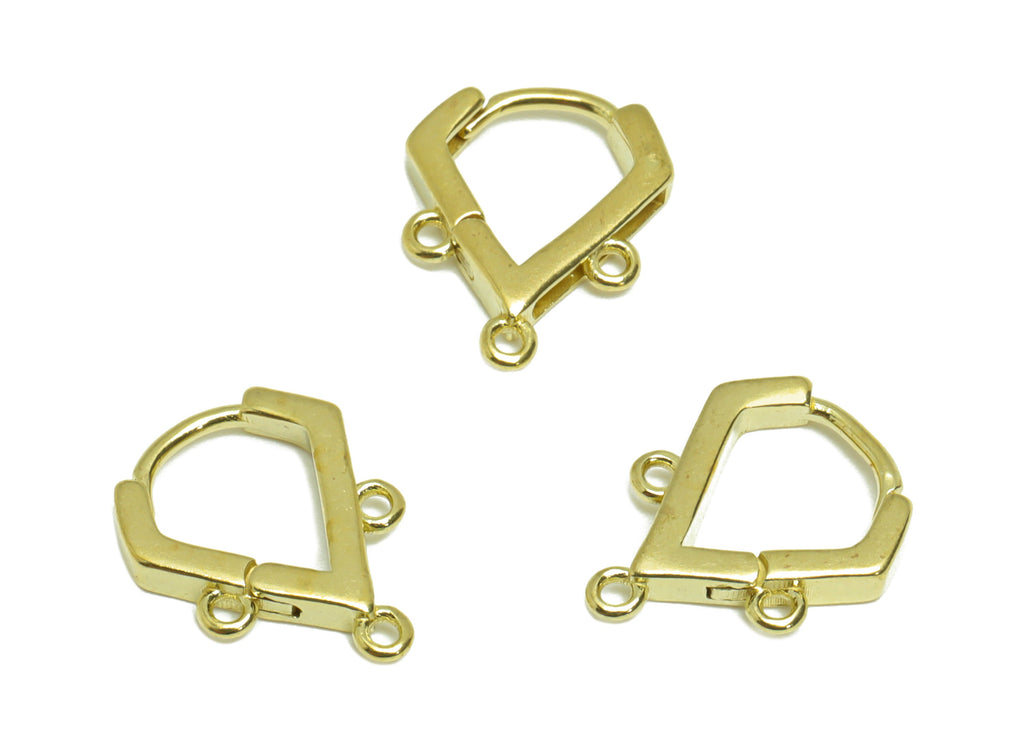 Teardrop Huggie Hoop Earring - Raw Brass Earring Clasp With 3 Loop Diamand Hoop Earring - Hoop Earring For Tassel Chain - 14x11x1mm - PP9488 - DOMEDBAZAAR