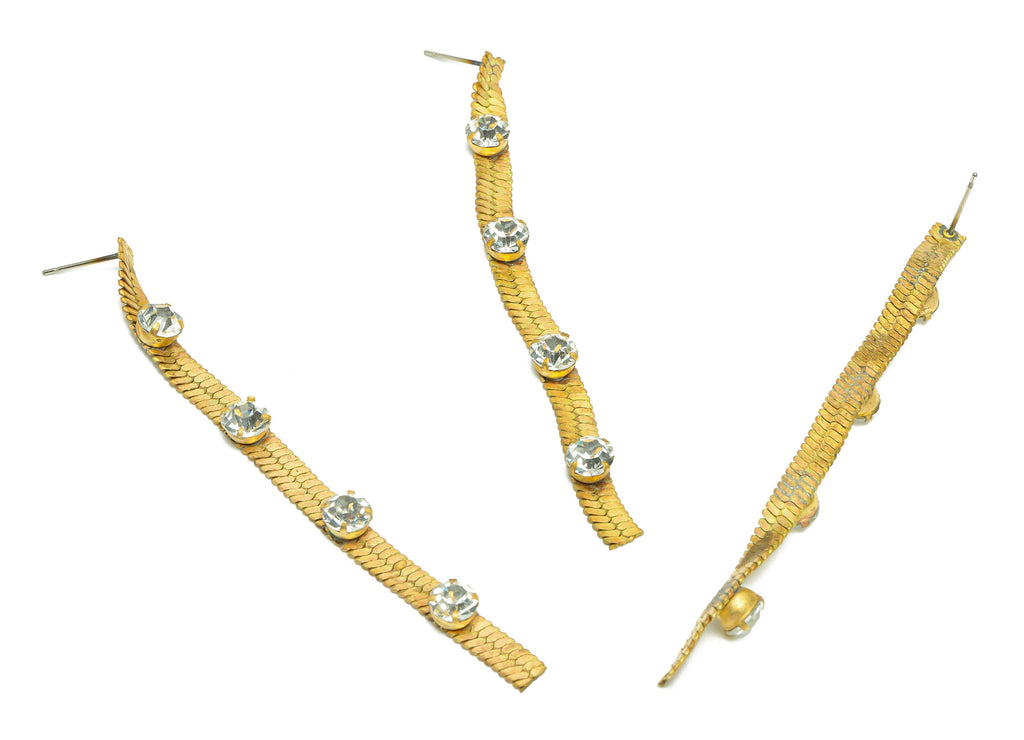 Brass CZ Chain Earring Stud - Raw Brass Rectangle Wire Earring Post - Brass Chain Snake Cubic Zircon Earring Post - 85x5.04x0.74mm - PP9970 - DOMEDBAZAAR