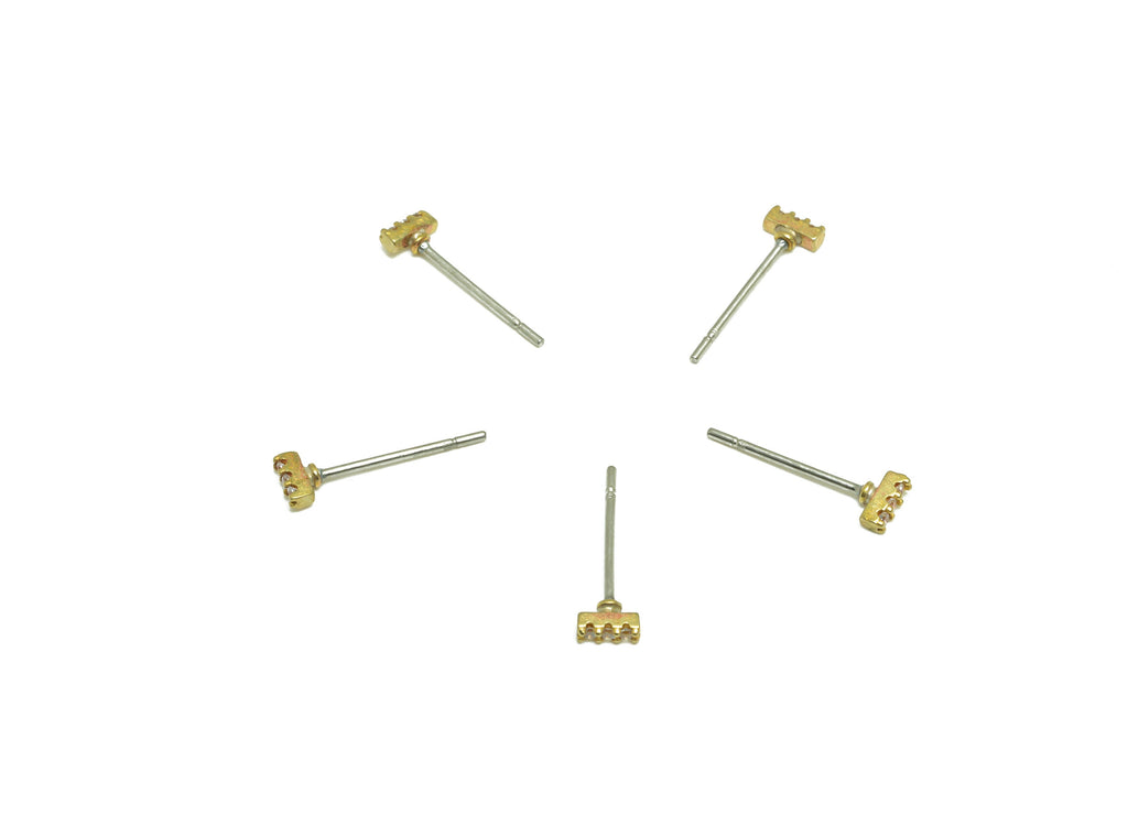 Brass CZ Rectangle Earring Stud - Raw Brass Cubic Zircon Stick Earring - Brass Tiny Mini Minimalist Earring Post - 4x1x1mm - PP9749 - DOMEDBAZAAR