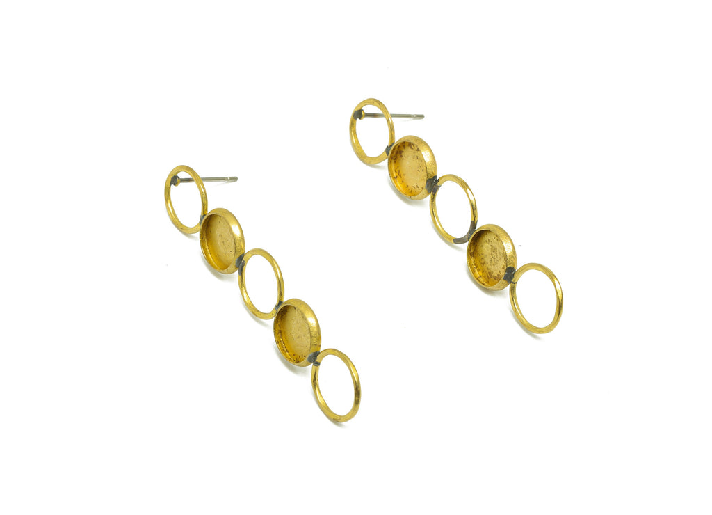 Brass Round Earring Stud - Raw Brass Circle Earring Post - Brass Hang Circle Earring Post - Cabachon Setting - 51.63x10.15x1mm - PP9967 - DOMEDBAZAAR