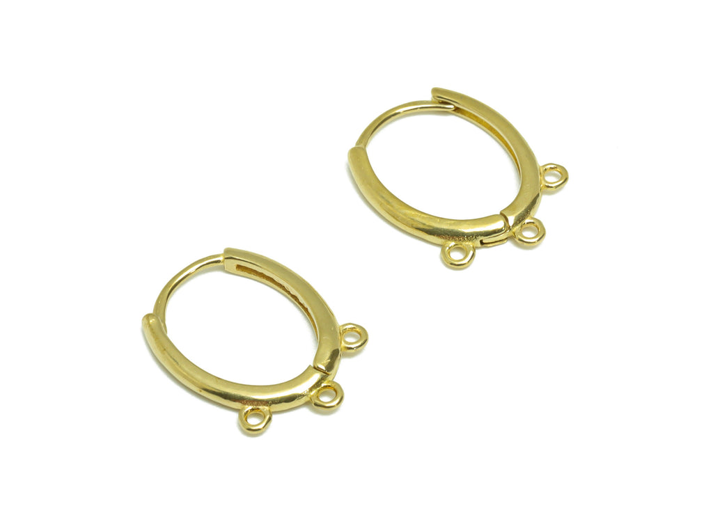 Oval Huggie Hoop Earring - Raw Brass Earring Clasp With 3 Loop - Brass Clasp Hoop Earring For Tassel Chain - 16.41x12.10x1.76mm - PP9527 - DOMEDBAZAAR