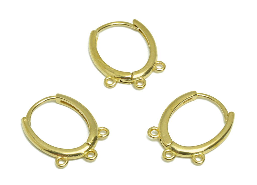 Oval Huggie Hoop Earring - Raw Brass Earring Clasp With 3 Loop - Brass Clasp Hoop Earring For Tassel Chain - 16.41x12.10x1.76mm - PP9527 - DOMEDBAZAAR