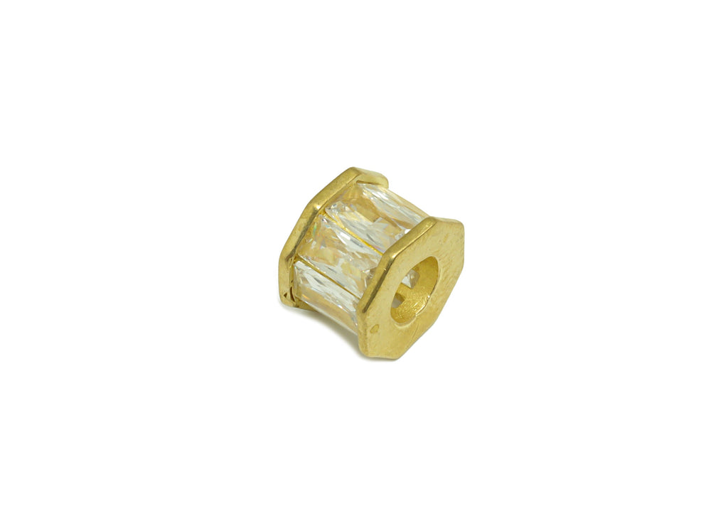 Brass CZ Earring Bead - Brass Cubic Zircon Geometry Bracelet Beads - Raw Brass Octagon Charm - Bracelet Bead - 9.9x7.54x7.53mm - PP9628 - DOMEDBAZAAR