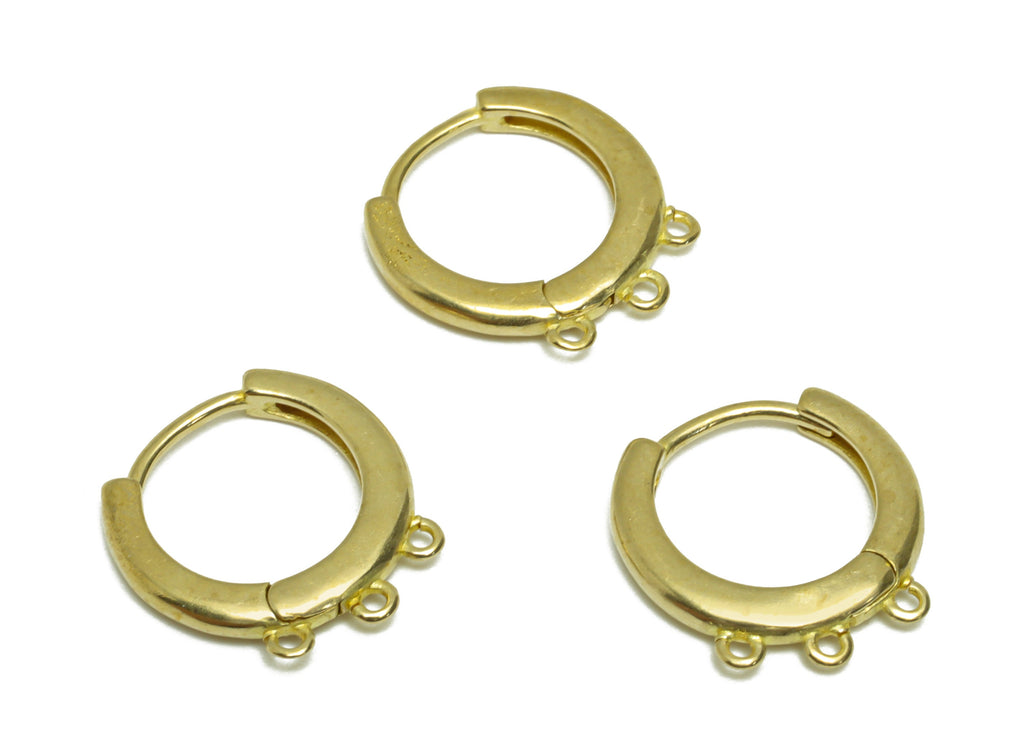 Round Huggie Hoop Earring - Raw Brass Earring Clasp With 3 Loop - Brass Clasp Hoop Earring For Tassel Chain - 14.5x14.2x1.97mm - PP9812 - DOMEDBAZAAR