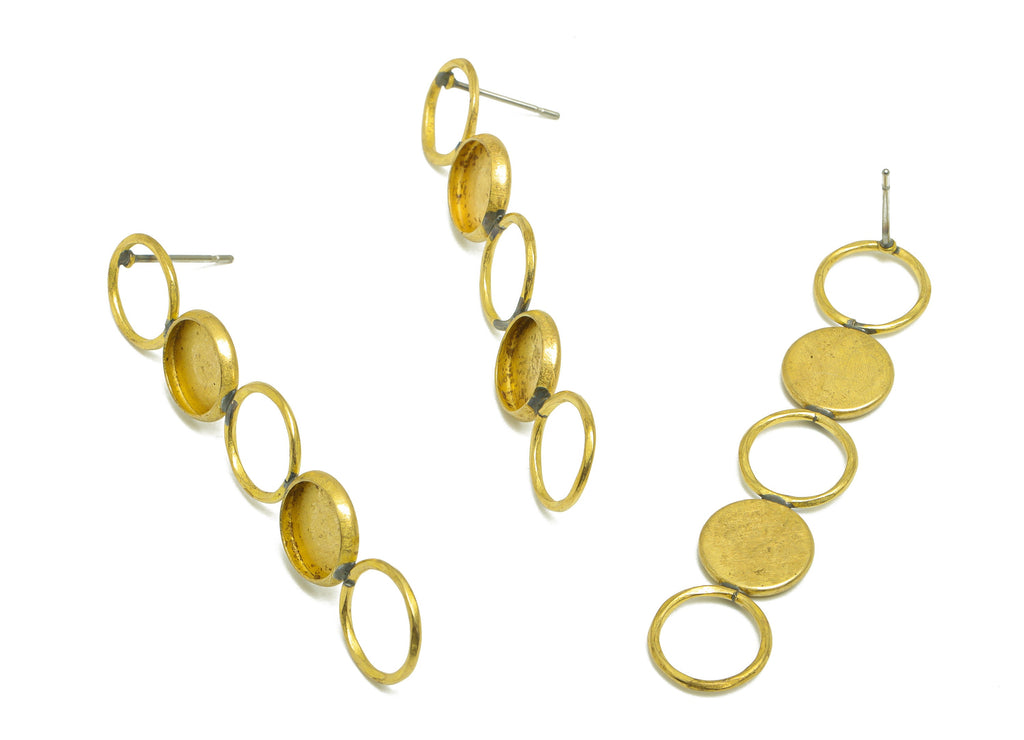 Brass Round Earring Stud - Raw Brass Circle Earring Post - Brass Hang Circle Earring Post - Cabachon Setting - 51.63x10.15x1mm - PP9967 - DOMEDBAZAAR
