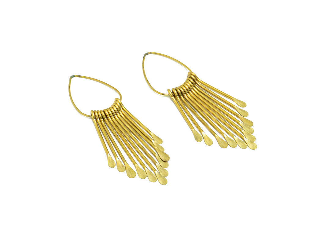 Drop Wire Tassel Earring Charm - Brass Teardrop Wire Earring Charm - Hammered Wire Earring - Dangle Fringe Earring - 97x28x6mm - PP9984 - DOMEDBAZAAR