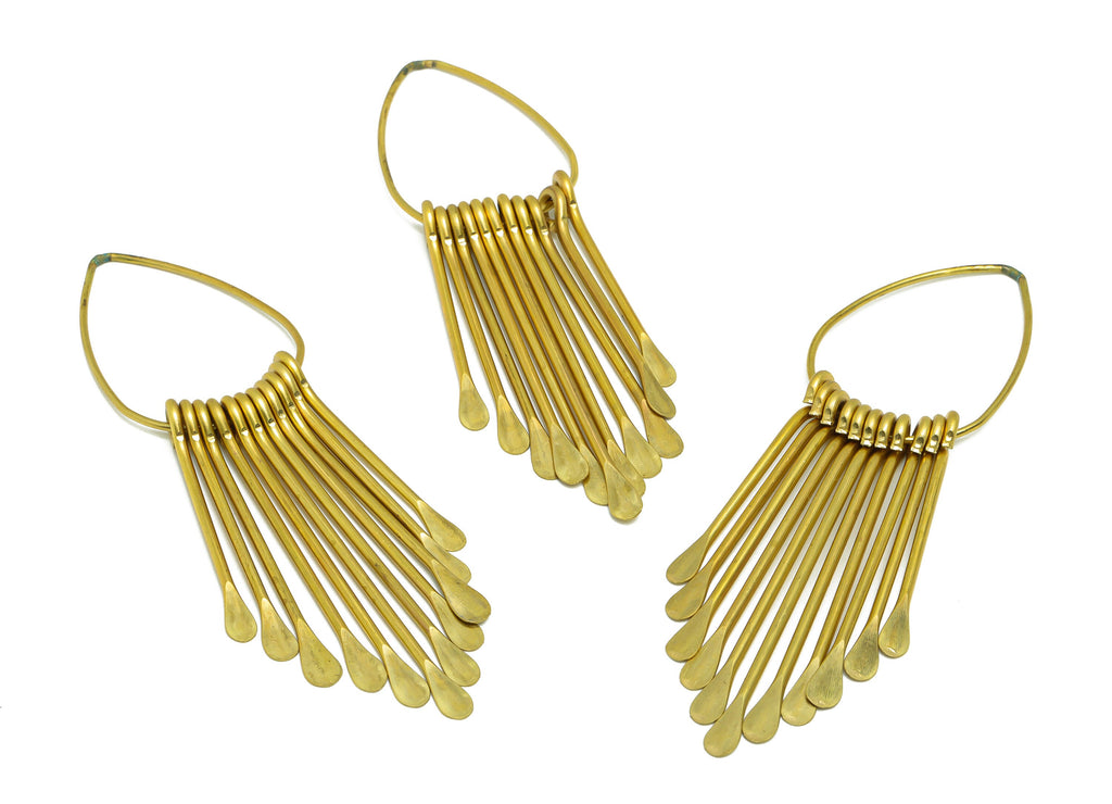 Drop Wire Tassel Earring Charm - Brass Teardrop Wire Earring Charm - Hammered Wire Earring - Dangle Fringe Earring - 97x28x6mm - PP9984 - DOMEDBAZAAR