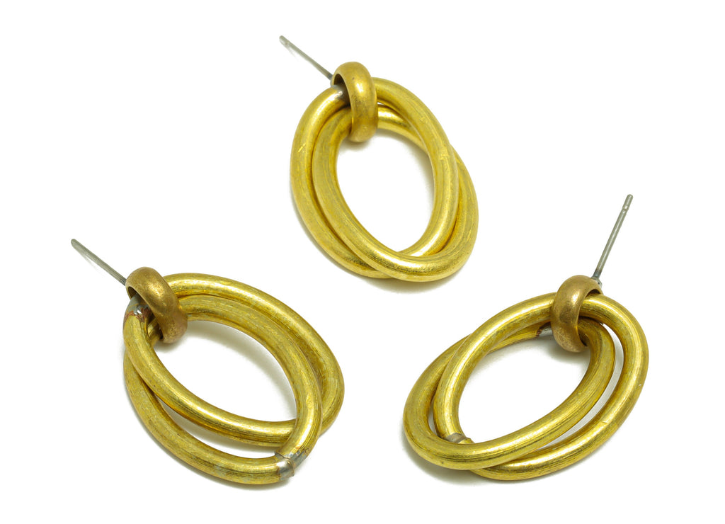 Brass Dangle Earring Stud - Raw Brass Interlock Oval Earring Post - Brass Oval Wire Earring Post - Geometric Earring Post - 27x16x2mm-PP9955 - DOMEDBAZAAR
