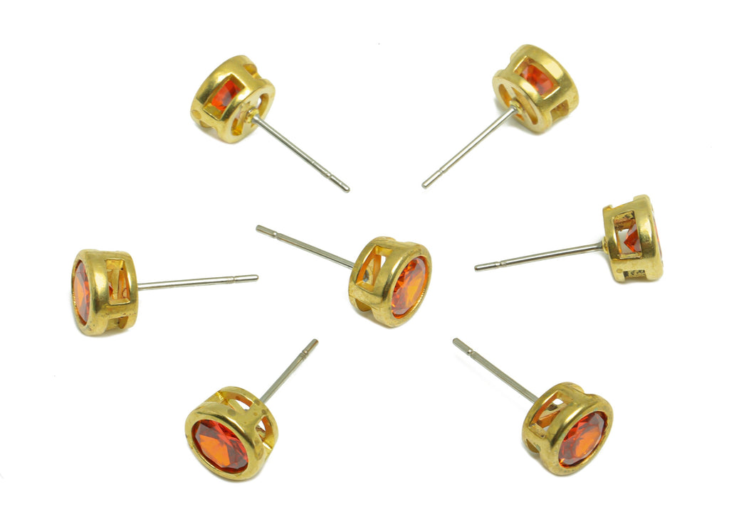 Light orange (CZ-11L)Zircon Earring Stud - Raw Brass Round CZ Earring Post - Cubic Zircon Earring Post - 16.6x7.68x5.5mm - PP9682J - DOMEDBAZAAR