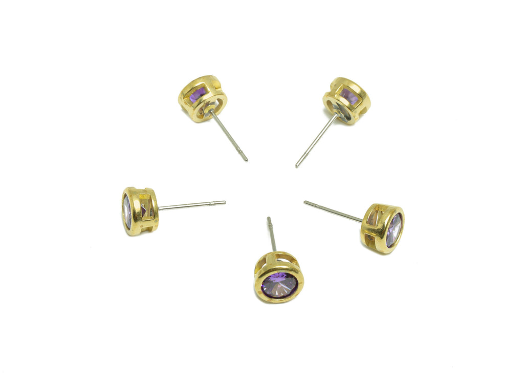Violet (CZ-07) Zircon Earring Stud - Raw Brass Round Earring Post - Cubic Zircon Earring Post - 16.6x7.68x5.5mm - PP9682B - DOMEDBAZAAR