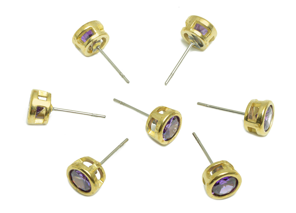 Violet (CZ-07) Zircon Earring Stud - Raw Brass Round Earring Post - Cubic Zircon Earring Post - 16.6x7.68x5.5mm - PP9682B - DOMEDBAZAAR