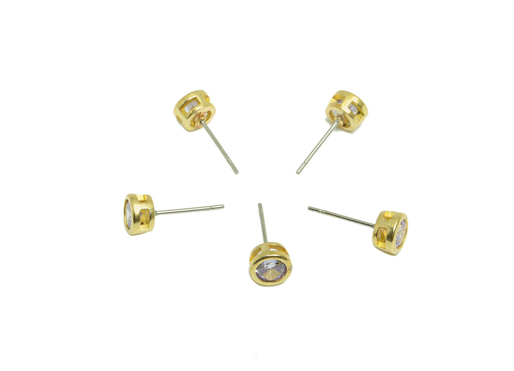 Lavenda (CZ-06) Zircon Earring Stud - Raw Brass Minimalist CZ Earring Post - Cubic Zircon Earring Post - 16.04x6.6x4.4mm - PP9838E - DOMEDBAZAAR