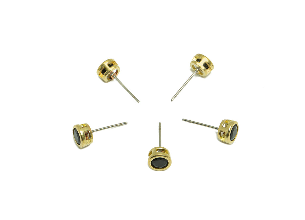 Black (CZ-22) Zircon Earring Stud - Raw Brass Minimalist CZ Earring Post - Cubic Zircon Earring Post - 16.04x6.6x4.4mm - PP9838F - DOMEDBAZAAR