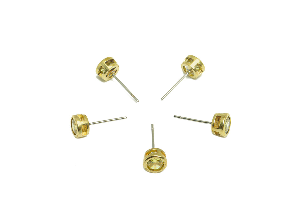 Yellow (CZ-04) Zircon Earring Stud - Raw Brass Minimalist CZ Earring Post - Cubic Zircon Earring Post - 16.04x6.6x4.4mm - PP9838G - DOMEDBAZAAR